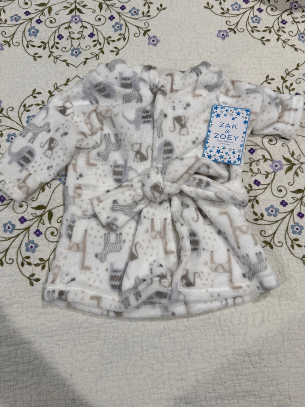 Zack & Zoey White Plush Pet Robe with Animals Pattern